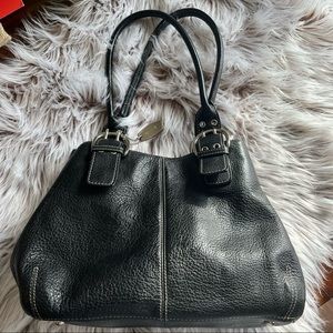 Tignanello -Black Leather Shoulder Purse with Silver-tone Hardware -